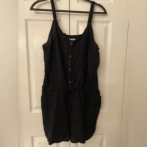 Old Navy Black Button-Up Romper Linen Large